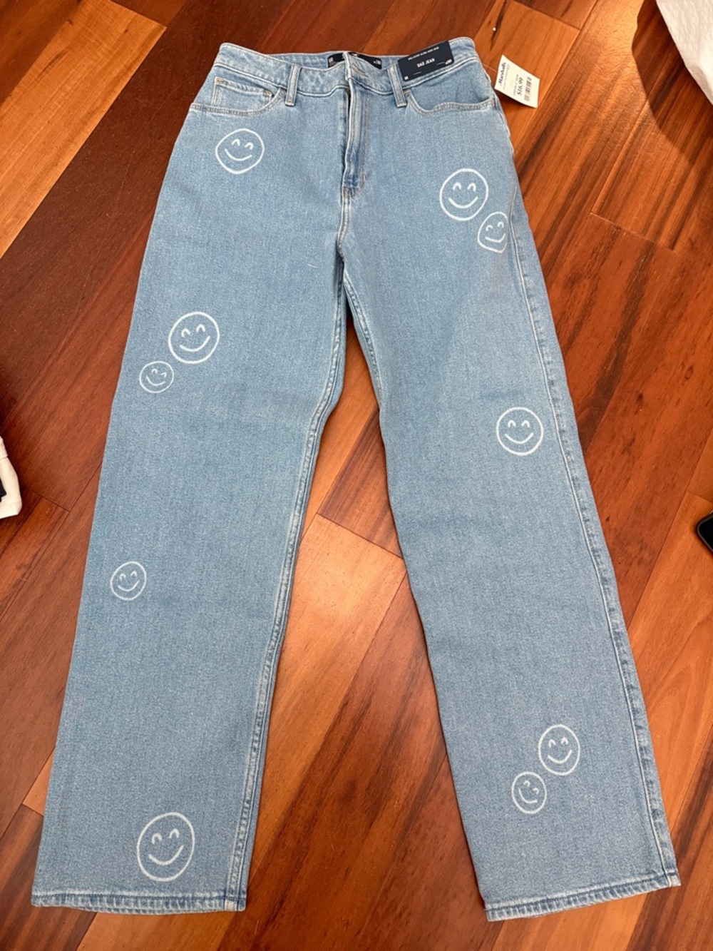 Hollister Light Blue Denim Jeans with White Smiley